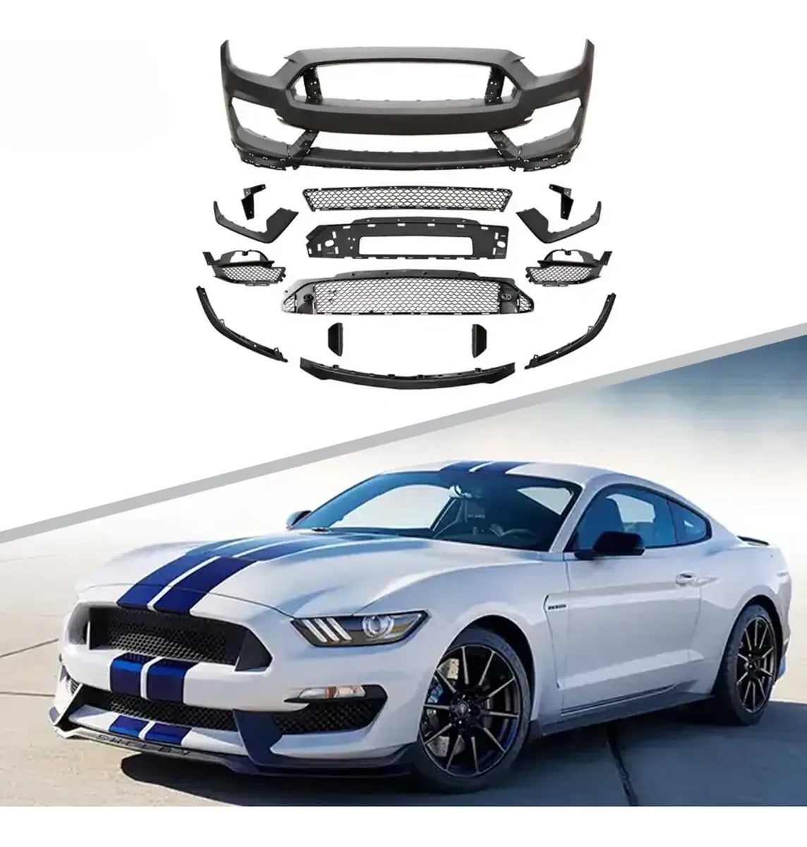 Body Kit Bumper Frontal GT 350 Negro Delantero Ford Mustang 2015-2023
